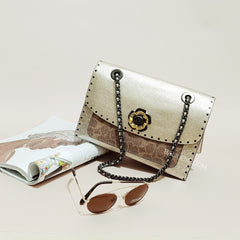 Coach 39679 Parker Signature Rivets Metalik Tan Platinum