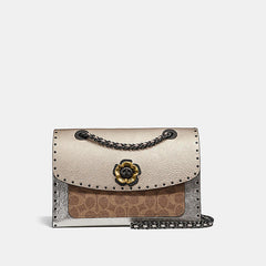 Coach 39679 Parker Signature Rivets Metalik Tan Platinum