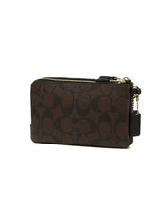 Coach 87591 Signature Double Zip Small Wristlet Brown Black