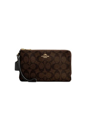 Coach 87591 Signature Double Zip Small Wristlet Brown Black