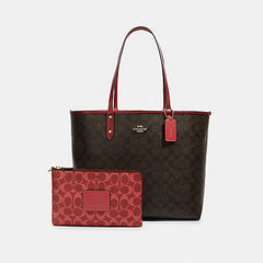 Coach 91381 Reversible City Tote Signature Brown Black Multi