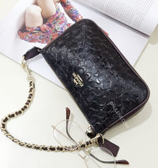 Coach F11940 Large Wristlet 19 In Signature Debossed Patent Leather Black Oxblood