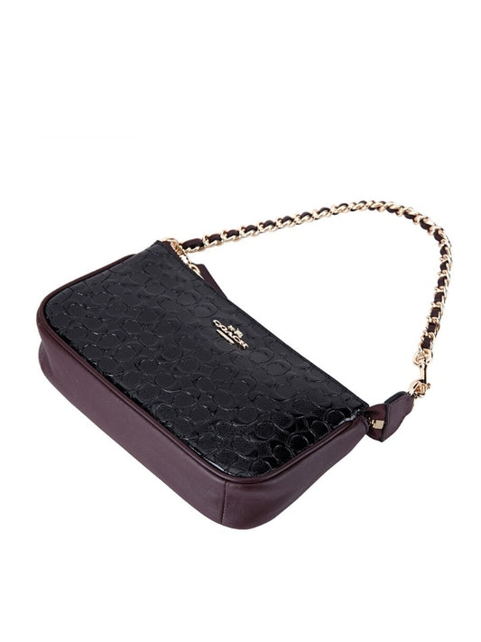 Coach F11940 Large Wristlet 19 In Signature Debossed Patent Leather Black Oxblood