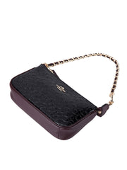 Coach F11940 Large Wristlet 19 In Signature Debossed Patent Leather Black Oxblood