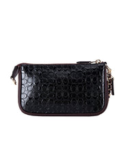 Coach F11940 Large Wristlet 19 In Signature Debossed Patent Leather Black Oxblood