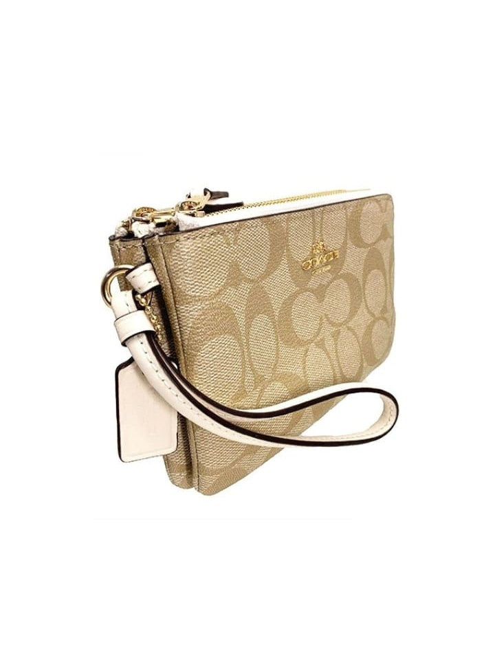 Coach F16109 Large Wristlet Double Zip Khaki Chalk