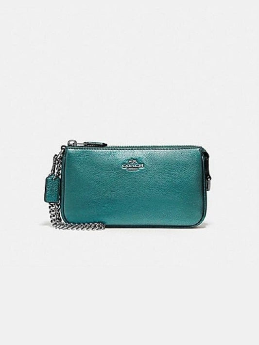Coach F20151 Large Wrislet Pabbled Leather Metallic Dark Teal
