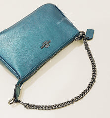 Coach F20151 Large Wrislet Pabbled Leather Metallic Dark Teal