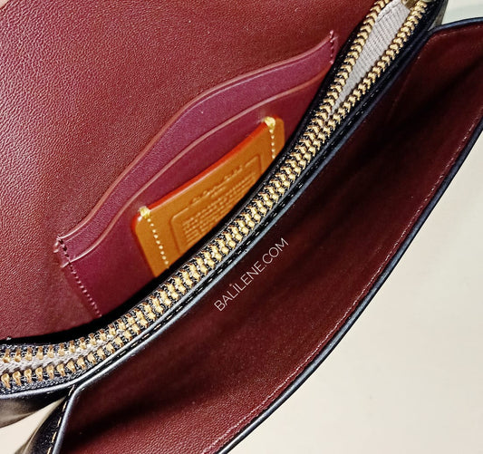 Coach F23536 Small Tea Rose Wristlet Black Old Clutch Bag