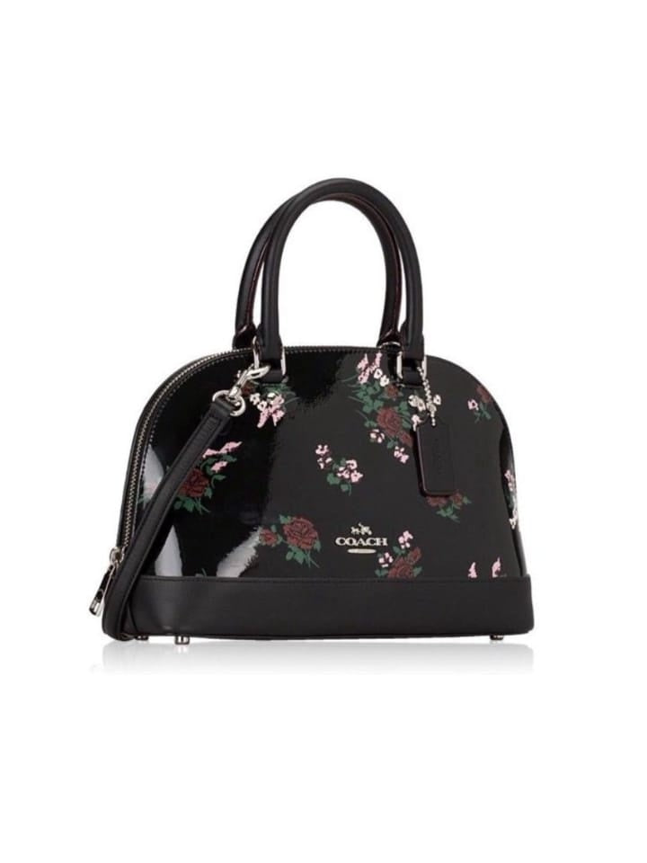 Coach Mini Sierra Satchel in Black Patent Leather with Floral