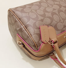 Coach F38133 Mini Bennet Satchel Signature Canvas Khaki Neon Pink