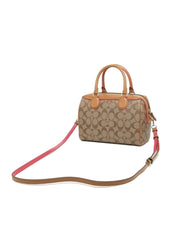 Coach F38133 Mini Bennet Satchel Signature Canvas Khaki Neon Pink