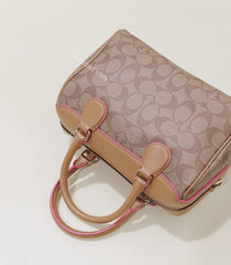 Coach F38133 Mini Bennet Satchel Signature Canvas Khaki Neon Pink