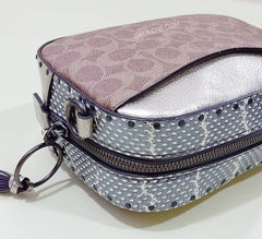 Coach F39684 Camera Bag Signature Rivets Tan Platinum