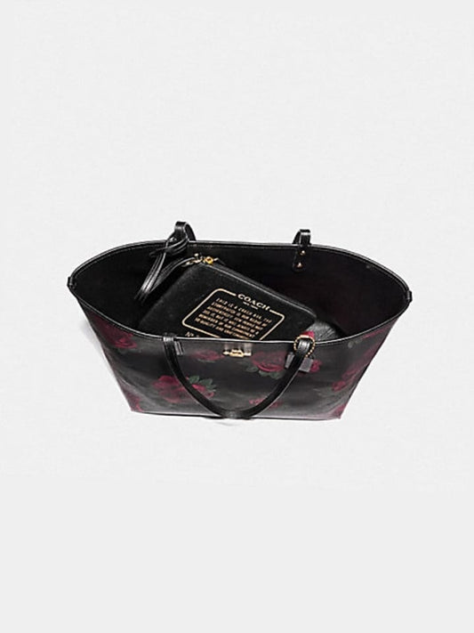 Coach F45317 Reversible City Tote With Jumbo Floral Print Black Multi