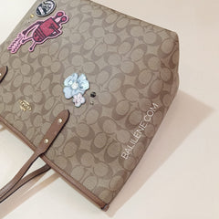 Coach F48728 Keith Haring Tote In Signature Canvas With Patches Khaki Multi