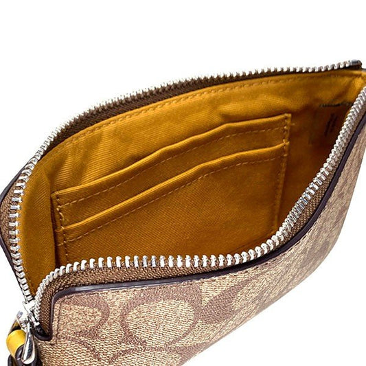 Coach F58035 Corner Zip Wristlet In Signature Canvas Khaki Flax
