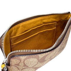 Coach F58035 Corner Zip Wristlet In Signature Canvas Khaki Flax
