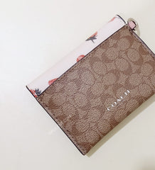 Coach F59176 Card Pouch In Signature Canvas With Fruit Print Khaki Multi