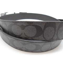 Coach F64839 Wide Harness Reversible Signature Coated Canvas Belt Charcoal Black