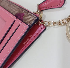 Coach F67534 Signature Tossed Peony Mini ID Case Khaki Pink Multi