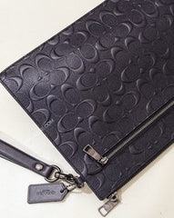 Coach F75914 Structured Pouch Leather Signature Debossed Black