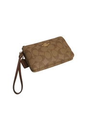 Coach F87591 Double Zip Corner Wristlet Small Khaki Saddle
