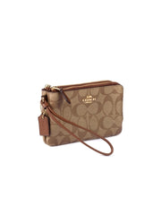 Coach F87591 Double Zip Corner Wristlet Small Khaki Saddle