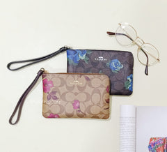 Coach F87780 Wristlet Corner Zip Victory Small Khaki Berry Multi