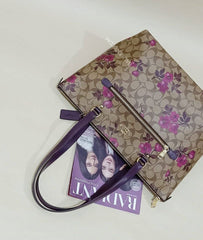 Coach F88876 Gallery Tote In Sig Canvas Victorial Floral Khaki Berry Multi