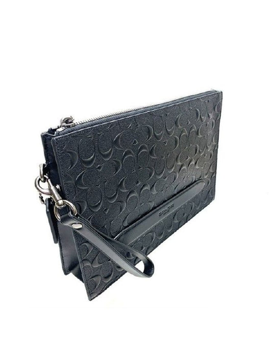 Coach F75914 Structured Pouch Leather Signature Debossed Black