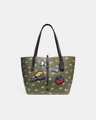 Coach 31153 Disney X Spooky Eyes Print Market Tote Handbag Army Green