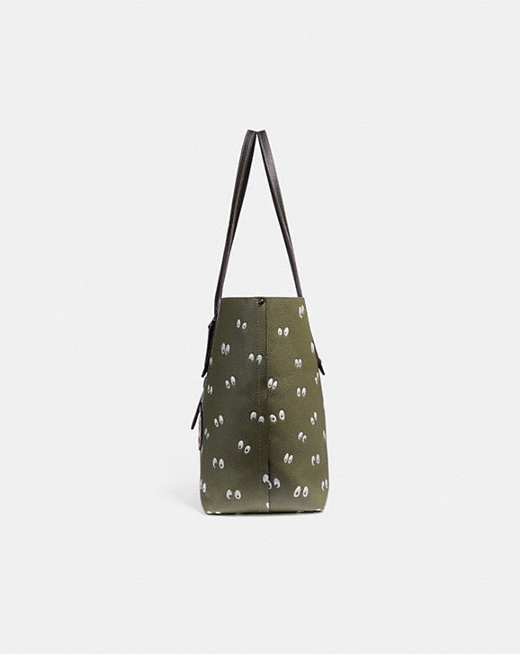 Coach 31153 Disney X Spooky Eyes Print Market Tote Handbag Army Green Balilene
