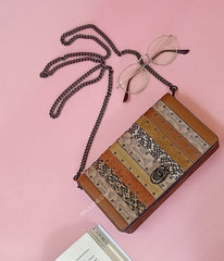 Coach 79603 Callie Foldover Chain Clutch With Patchwork Striples Snakeskin