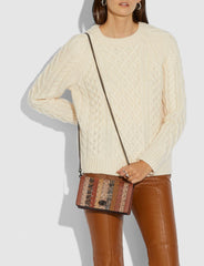Coach 79603 Callie Foldover Chain Clutch With Patchwork Striples Snakeskin