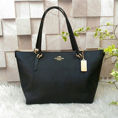 Coach F57526 Ava Tote In Crossgrain Leather Handbag Black