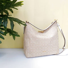 Coach F58327 Celeste Convertible Hobo In Outline Signature Light Khaki Chalk