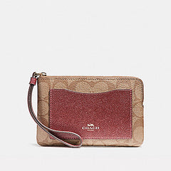 Coach F22713 Boxed Corner Zip Wristlet Metallic Colorblock Light Gold