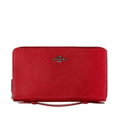 Coach F23334 Crossgrain Leather Double Zip Travel Wallet True Red