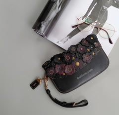 Coach F23536 Small Tea Rose Wristlet Black Old Clutch Bag