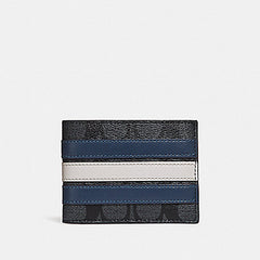 Coach F26173 Slim Billfold Wallet Signature Varsity Stripe Midnight Navy Denim Chalk