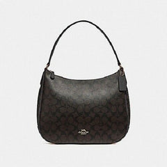 Coach F29209 Signature Zip Shoulder Bag Brown Black