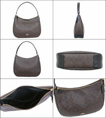 Coach F29209 Signature Zip Shoulder Bag Brown Black