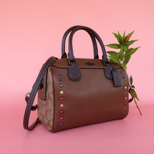 Coach F31378 Mini Bennett Satchel Rainbow Rivets Saddle 2 Multi