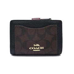 Coach F31949 Medium Corner Zip Wallet In Signature Collorblock Brown Black