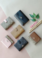 Coach F23553 Crossgrain Leather Medium Corner Zip Wallet Khaki Petal