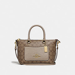 Coach F73286 Mini Emma Satchel Signature Metallic Khaki Platinum