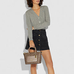 Coach F73286 Mini Emma Satchel Signature Metallic Khaki Platinum