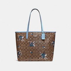 Coach F37807 Reversible City Tote In Signature Canvas With Floral Bundle Print Khaki Cornflower