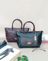 Coach F38089 Mini Emma Satchel In Signature Canvas Oxblood